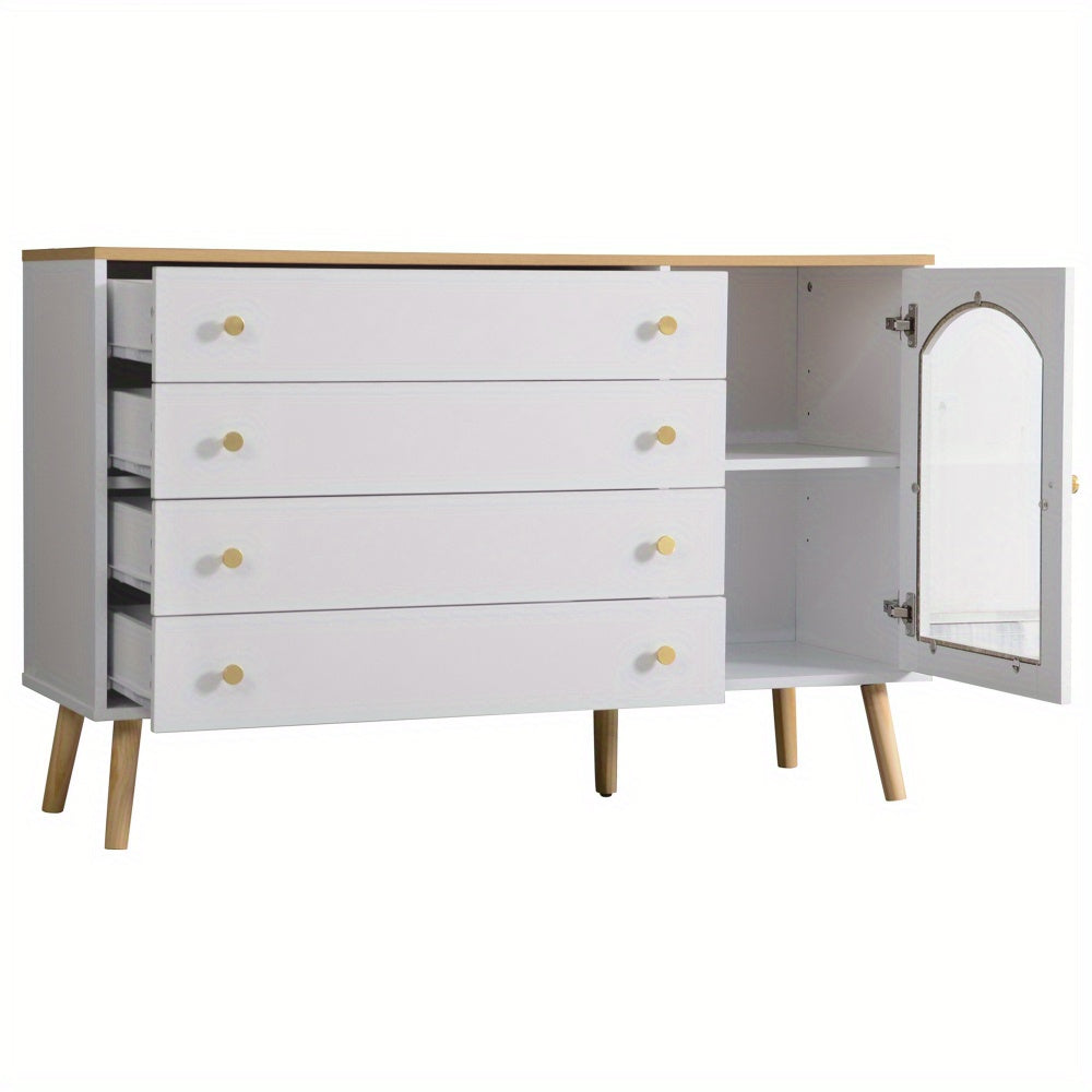Wit Dressoir – Sideboard – Ladekast – Opbergkast – Buffetkast – 4 Ruime Lades – Modern Design – 120x40x77,5 cm