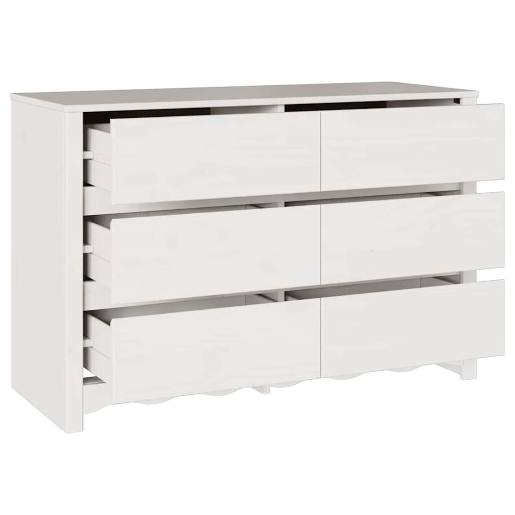 Ladenkast – Ladekast – Dressoir – Opbergkast – Kommode – 6 Ruime Lades – Hoogwaardig Natuurlijk Hout – Mat Witte Afwerking