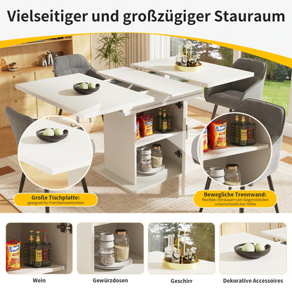 Uittrekbare Eettafel – Uitklaptafel – Klaptafel – Keukentafel – Tafel Met Opbergruimte – Wit – 140x80 cm – Drie Opslagniveaus