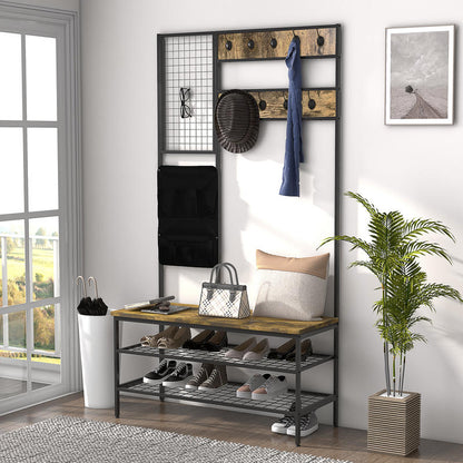 Industriële Kapstok – Schoenenrek – Jassenhanger – Opberger – Garderobekast – Met Memo Board – Schoenenbank En Opbergtas – Compact En Stoer Design