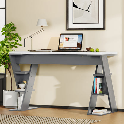 Bureau – Bureautafel – Werkplek – Computertafel – Computerbureau – Modern X-frame – Ruim Werkblad – Open Opberglades – Stevig & Onderhoudsvriendelijk – Grijs/Wit