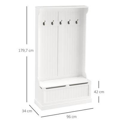 Halmeubel – Kapstok – Zitbank – Opbergmeubel – Schoenenkast – Licht Beige – 5 Dubbele Haken – Anti-Kantelbeveiliging
