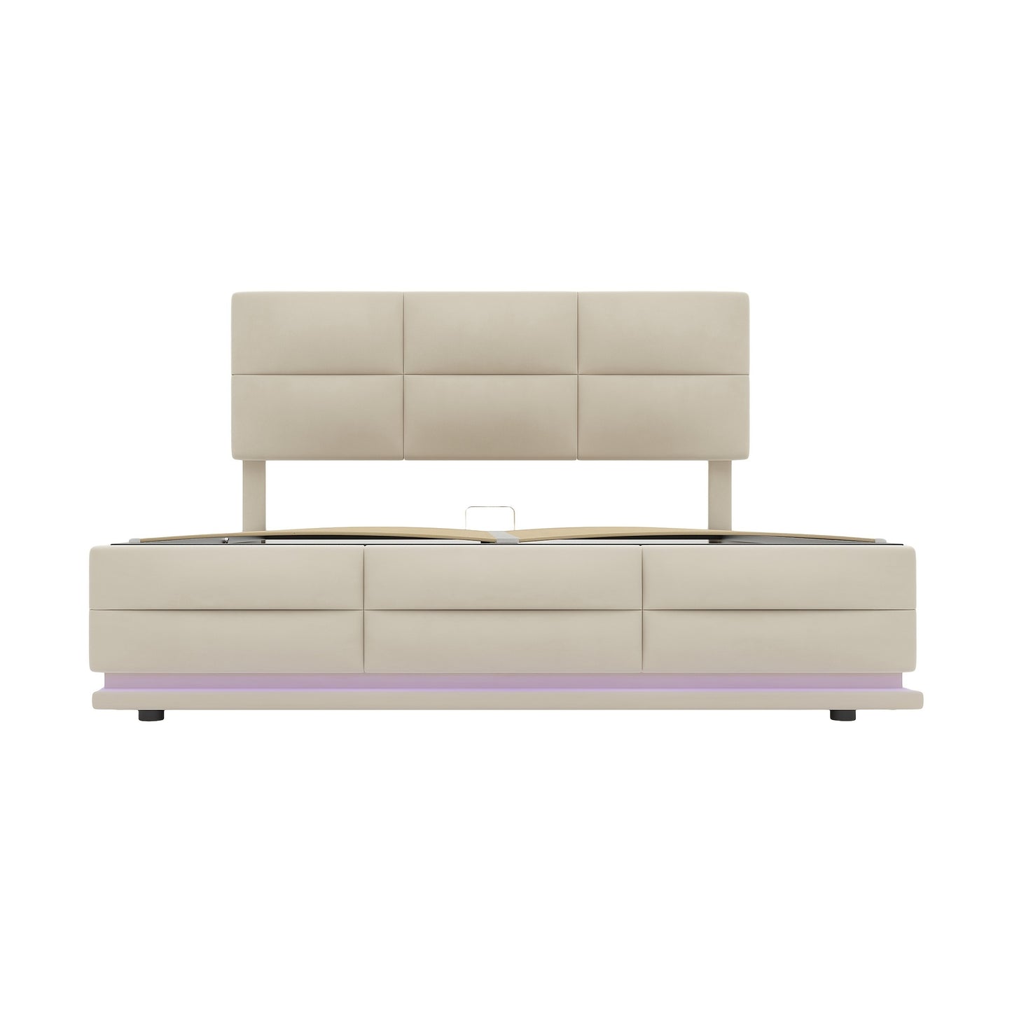 Bedframe – Bed – Bedbodem – Platformbed – Opbergbed – Beige – 140x200 cm – Hydraulisch Systeem – Zachte Huidvriendelijke Stof