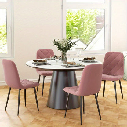 4-Delige keukenstoelenset – Eetkamerstoelen – Stoelenset met rugleuning – Zadelstoel – Woonkamerstoelen – Zachtroze – Ergonomisch ontwerp – Duurzame materialen