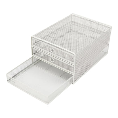 CNCEST Heavy-Duty Carbon Steel Desk Organizer with 3-Tier Mesh Drawers - No Assembly Needed, Large Open Top, Sturdy Construction for Home Office, Workspace - Ideal Gift for Professionals (White), Desk Accessories Office, Docu