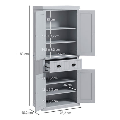 Keukenkastje – Opbergkast – Buffetkast – Keukenkast – Keukenmeubel – Grijs Met Zwarte Grepen – 2 Kasten Met 4 Deuren – Grote Lade – Verstelbare Planken – MDF En Spaanplaat – Modern Design – 76,2x40,2x183 cm