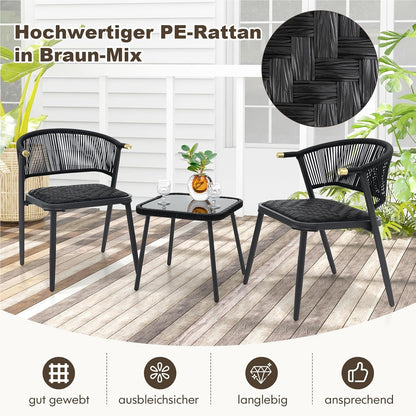 Rattan Tuinmeubelset – Balkonset – Tuinstoelen – Lounge Set – Terrasmeubilair – Sneldrogende Kussens – Weerbestendig PE-Rattan