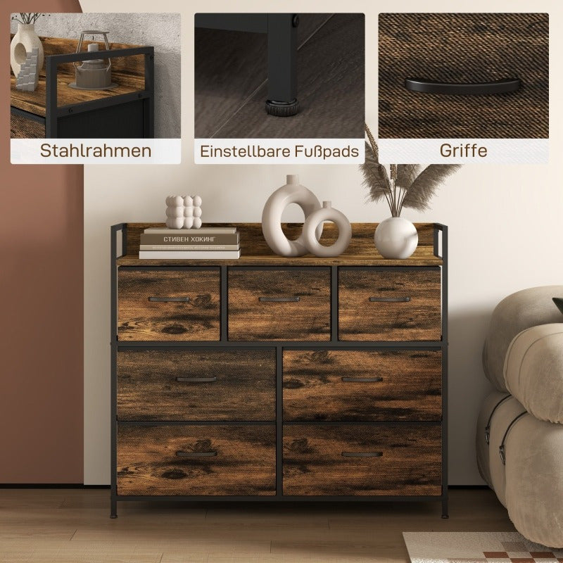 Ladekast – Dressoir – Opbergkast – Kommode – Kastje – 7 Lades – Stof Bekleding – Anti-Kantel Veilig