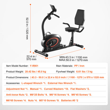 Ligfiets – Hometrainer – Recumbent Fitnessfiets – Seniorentrainer – Magnetische Weerstand – Ergonomisch Ligzitje – Verstelbare Weerstand – Stevig Frame