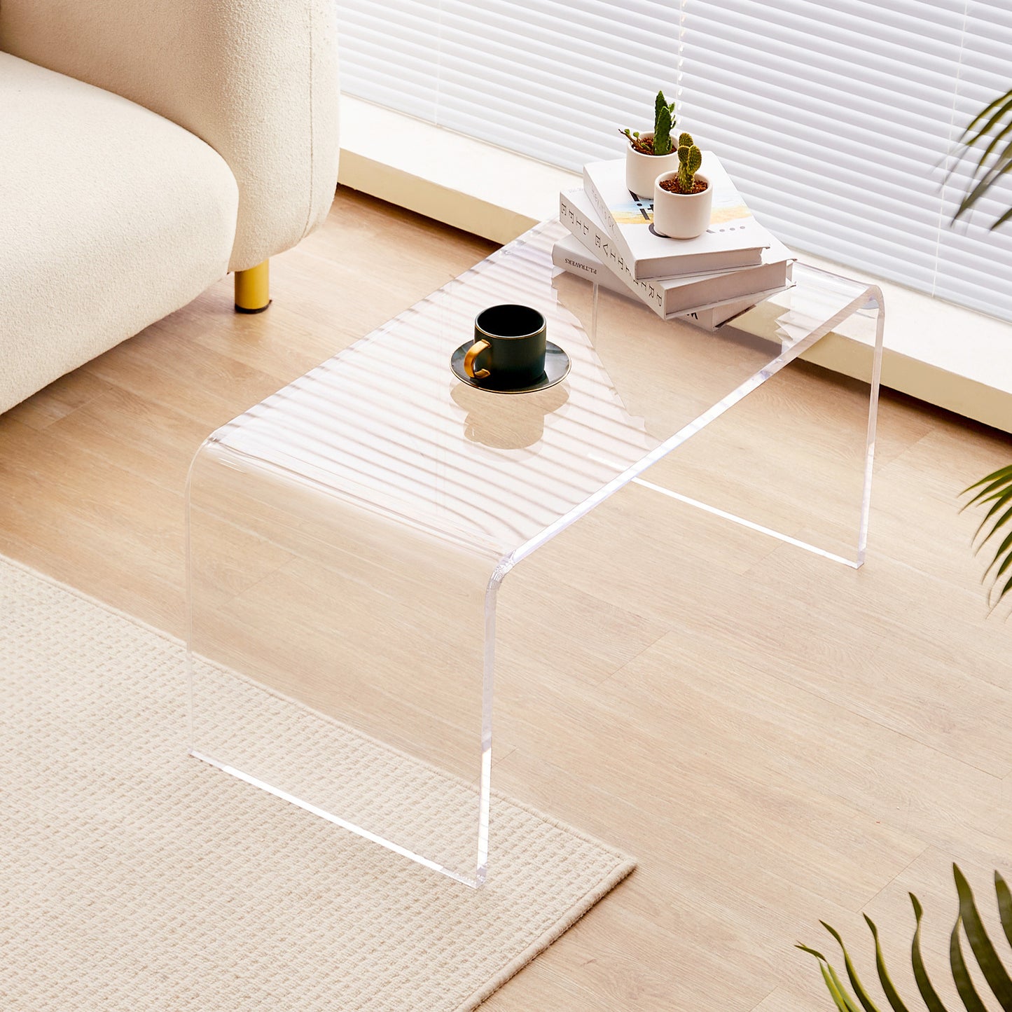 Acryl Bijzettafel – Sidetable – Salontafel – Bijzettafeltje – Eettafeltje – Transparant C-Vormig Design – Stevig 20 mm Acryl