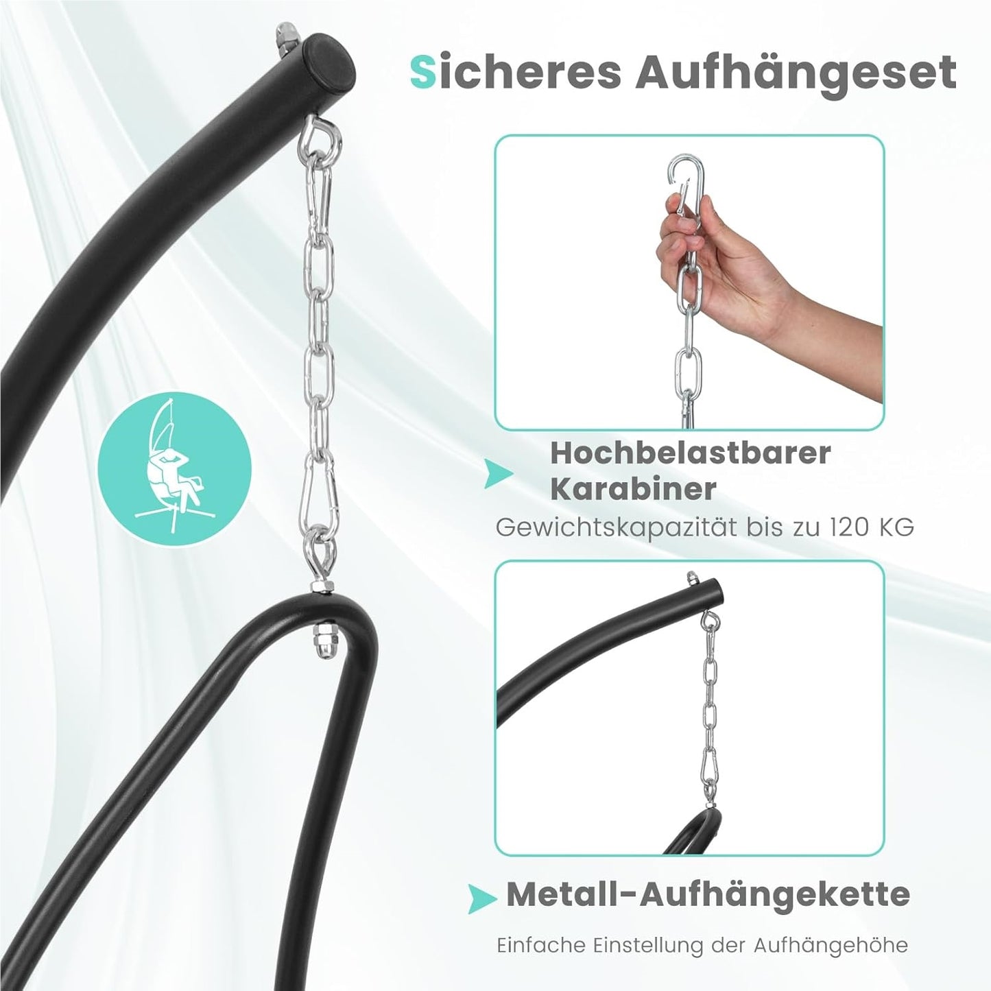 Hangstoel – Hangstoel Met Frame – Hangstoel Voor Binnen En Buiten – Hangstoel Schommel – Relaxstoel – Extra Grote Gevoerde Zitting – Stevig Metalen Frame