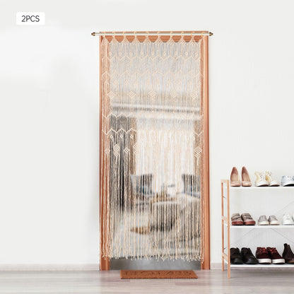 Macramé Gordijnen – Boho Gordijnen – Handgemaakte Gordijnen – Kamerscherm – Raamdecoratie – Beige / Naturel – Extra Lang 100x200 cm – Houten Ringen Voor Eenvoudig Ophangen