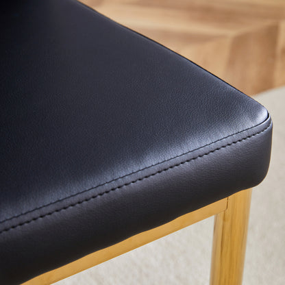 4pcs Stylish Black Dining Chair Set | Golden Metal Legs and Black PU Leather, Modern Style, Solid Back, Wipe Clean Care