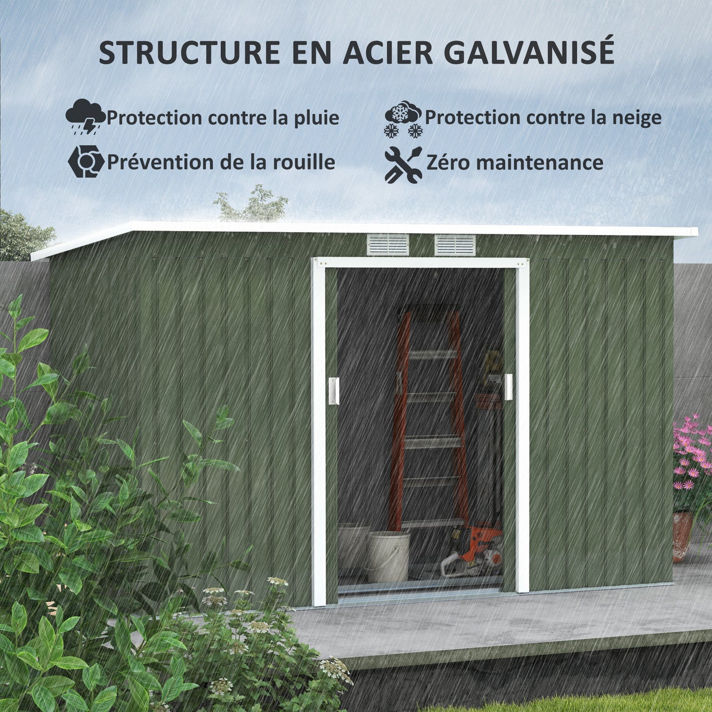 Tuinhuisje – Tuinschuur – Gereedschapsschuur – Berging – Buitenberging – Gegalvaniseerd Staal – Ruime Schuifdeuren 280x130x172 cm
