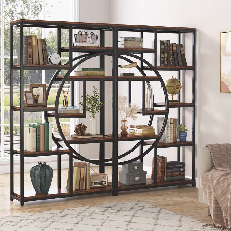 Industriële Boekenkast – Boekplank – Boekenrek – Opbergrek – Vakkenkast – Robuust Metalen Frame – 5 Planken Hoog – Verstelbare Pootjes – Ruimtebesparend Design – Rustiek Bruin & Zwart