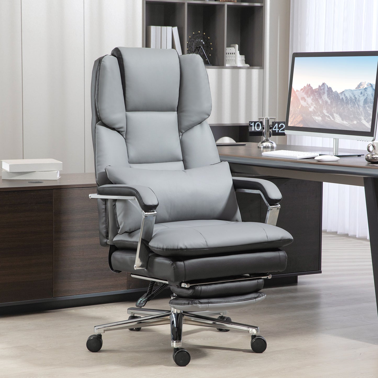 Bureaustoel – Ergonomische Stoel – Office Chair – Kantoorstoel – Computerstoel – Verstelbare Hoogte 123-129 cm – Lichtgrijze Stof Met Zwarte Details