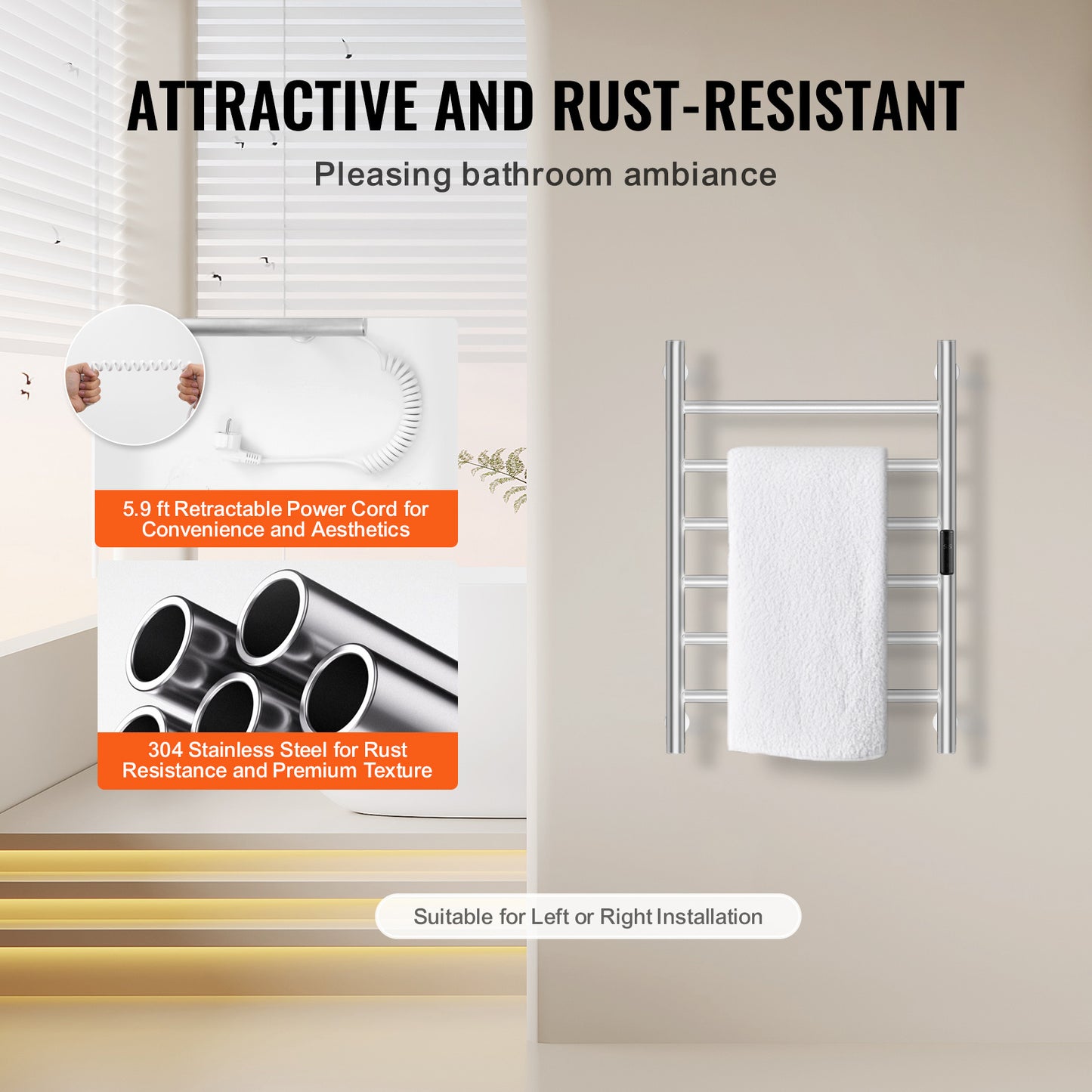 Elektrische Handdoekverwarmer – Handdoekradiator – Badkamerverwarming – Warmhoudrek – Handdoekdroger – Roestvrij Staal – 5 Warmtestanden met Timerfunctie