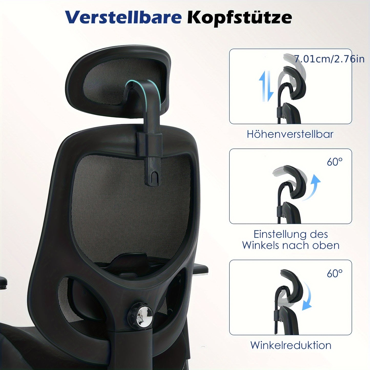 Ergonomische Bureaustoel – Kantoorstoel – Bureaustoel Voor Lange Mensen – Werkstoel – Draaistoel – 4D Verstelbare Armleuningen – Ademend Mesh Rugleuning – Lendensteun & Hoofdbestand – Kantelbaar 120° – Verstelbare Hoogte – Zwarte Metalen Basis