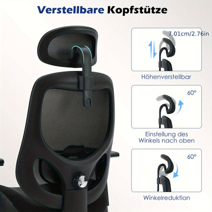 Ergonomische Bureaustoel – Kantoorstoel – Bureaustoel Voor Lange Mensen – Werkstoel – Draaistoel – 4D Verstelbare Armleuningen – Ademend Mesh Rugleuning – Lendensteun & Hoofdbestand – Kantelbaar 120° – Verstelbare Hoogte – Zwarte Metalen Basis