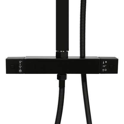 Regendouche – Douchesysteem – Douchekop – Doucheset – Douchekraan – Vierkante 30x30 cm Hoofddouche – Thermostaat Met Veiligheidsstop 38°C – RVS Matzwarte Afwerking