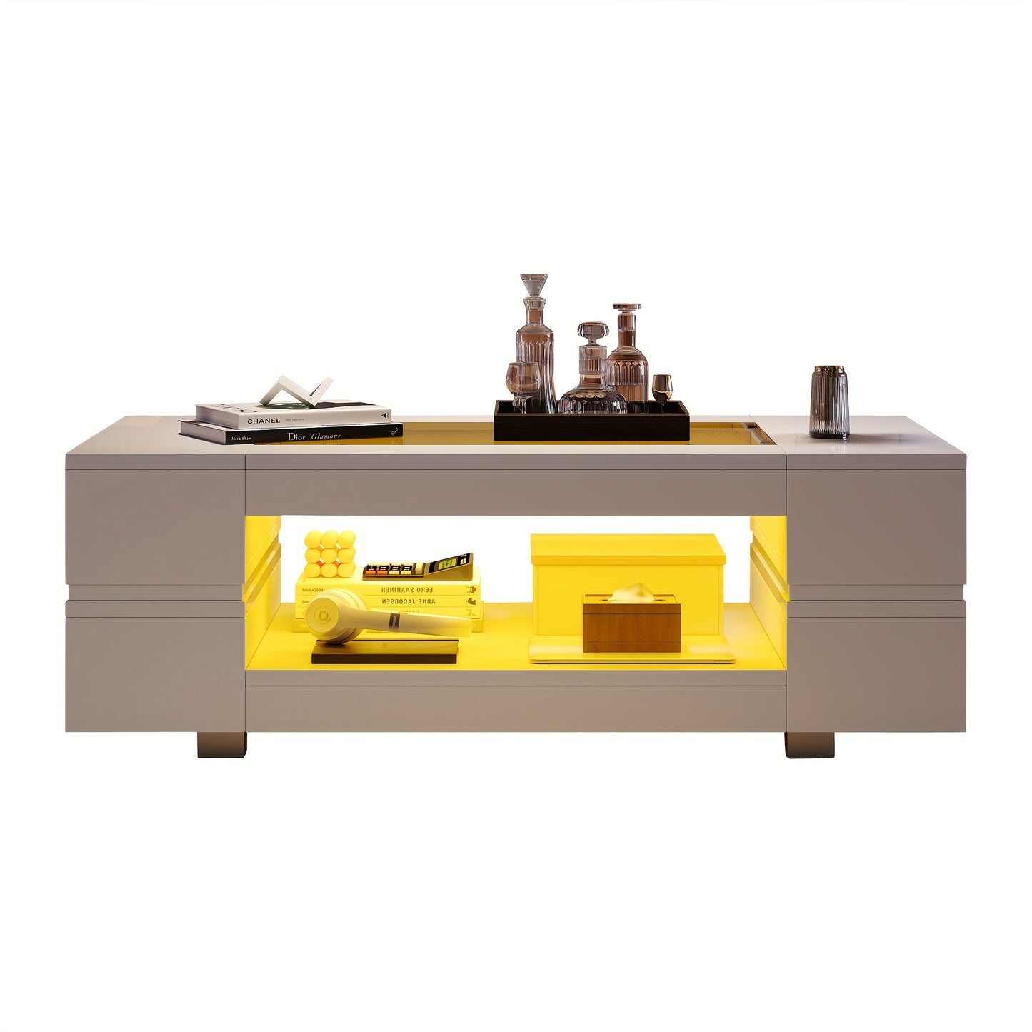 Witte Salontafel – Koffietafel – Bijzettafel – Tafel – Lounge Tafel – Moderne Open Opbergruimte – Duurzaam Bamboe – Compact & Laag (<69 cm)