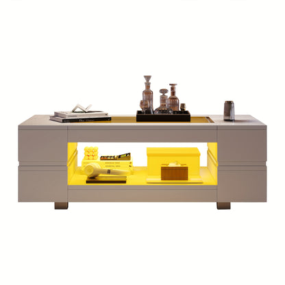 Witte Salontafel – Koffietafel – Bijzettafel – Tafel – Lounge Tafel – Moderne Open Opbergruimte – Duurzaam Bamboe – Compact & Laag (<69 cm)