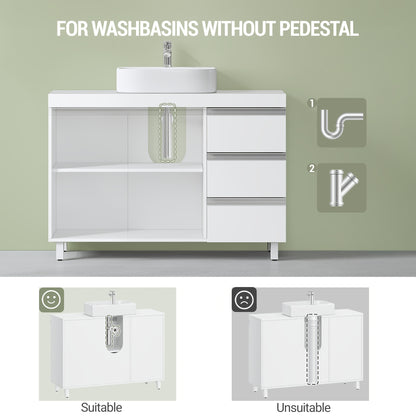 Badkamerkast – Wastafelmeubel – Badkamermeubel – Opbergkast – Kast Met Laden – Vrijstaand – 3 Laden En 2 Compartimenten – Duurzaam Spaanplaat – Compact 30x90x64 cm – Wit