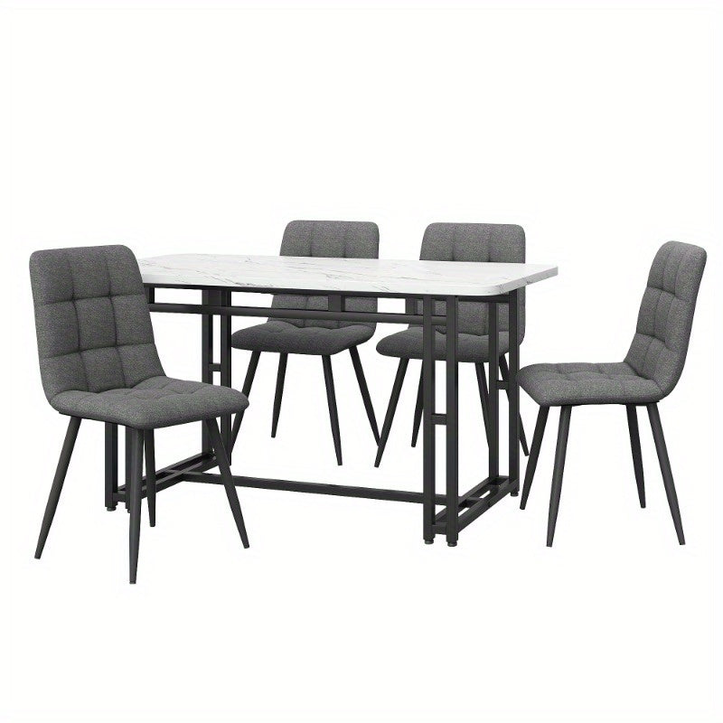 Eetkamerset – Eettafel Set – Keukentafel Met Stoelen – Diningset – Tafel Met Stoelen – 120x70 cm Matzwart Metaal – Donkergrijze Linnen Bekleding