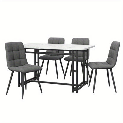 Eetkamerset – Eettafel Set – Keukentafel Met Stoelen – Diningset – Tafel Met Stoelen – 120x70 cm Matzwart Metaal – Donkergrijze Linnen Bekleding