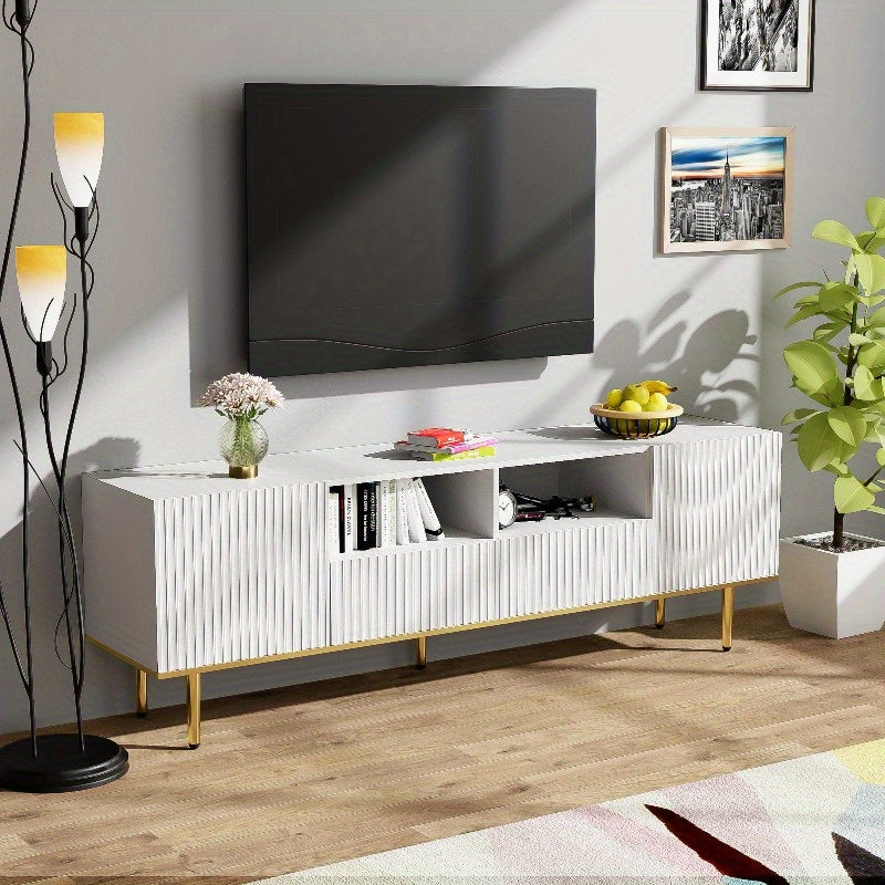 Tv Meubel – Tv Kast – Media Console – Entertainment Center – Meuble Tv Avec Rangement – Metaal Met Gouden Accenten – Duurzaam En Compact Design