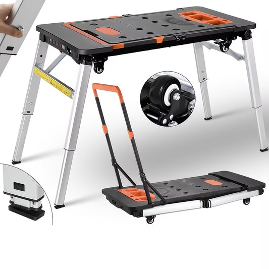 Klaptafel – Vouwtafel – Werkbank – Werktafel – Verstelbare Hoogte – Multifunctioneel 7-in-1 – Met 4 Wielen – Klemfunctie