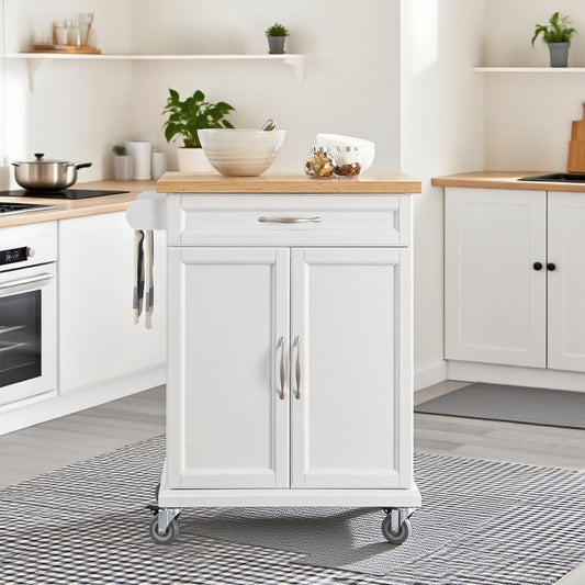 Keukentrolley – Keukenwagen – Serveerwagen – Keukenkast – Opbergtrolley – Bamboe Werkblad – 66x45x91 cm – MDF Frame – Verrijdbaar met Remmen