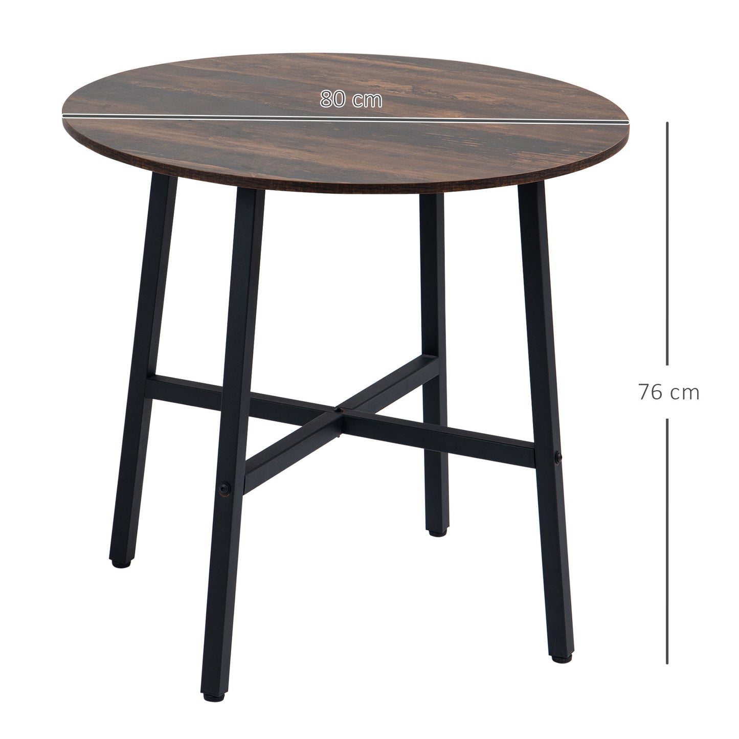Ronde Eettafel – Keukentafel – Grote Tafel – Industrieel – Rustiek – Rustic Brown – Stevig Hout – Compact Formaat 80x76 cm