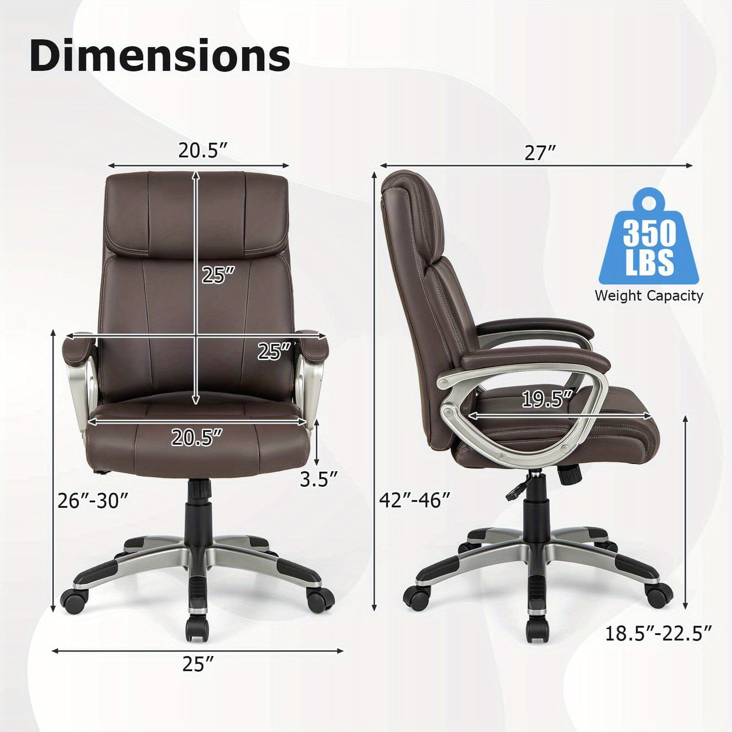 Ergonomische Bureaustoel – Kantoorstoel – Bureaustoel Draaibaar – Werkstoel – Bureaufauteuil – Kunstleer Bruin – Kantelbare Rugleuning – Verstelbare Zithoogte