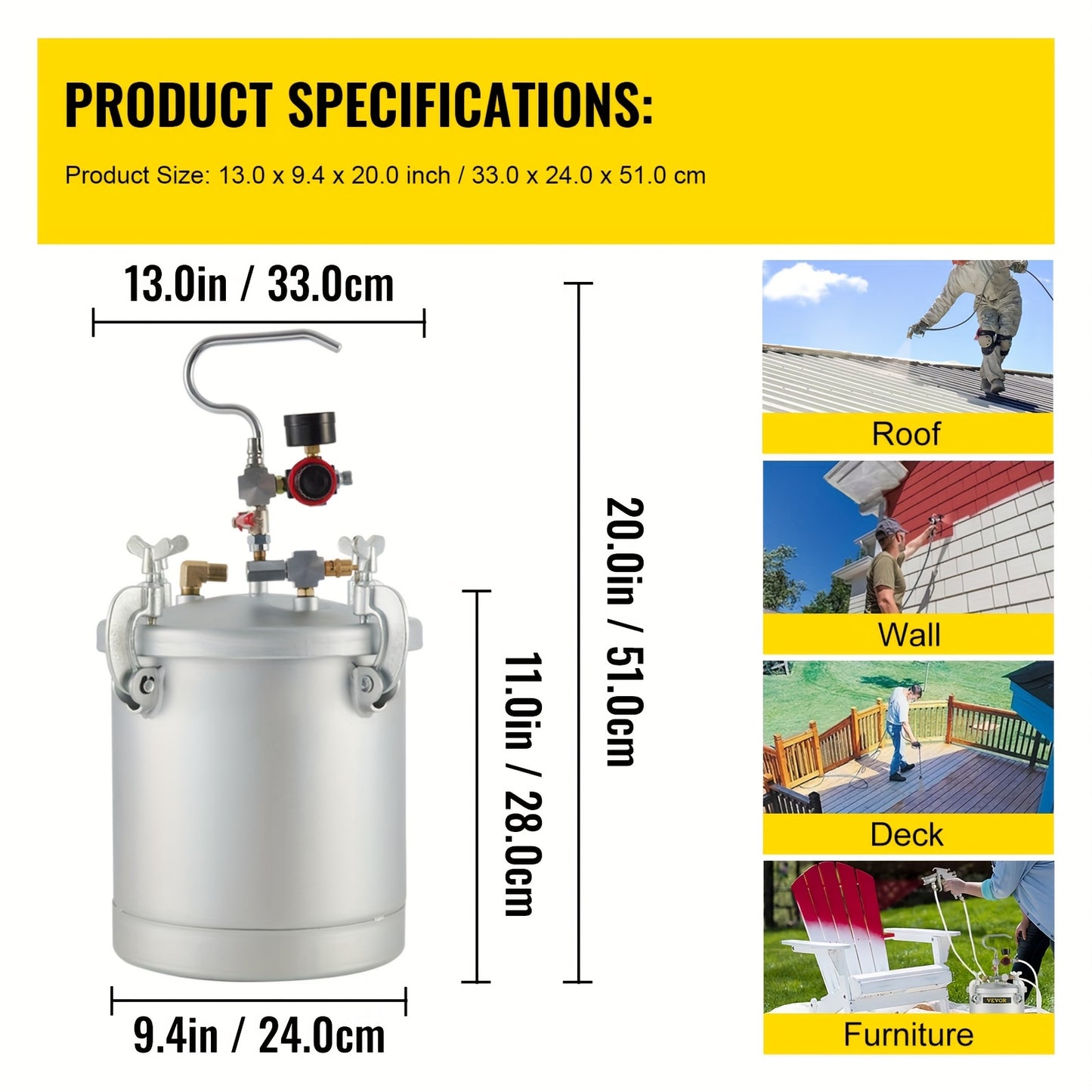 Verfspuit – Verfpistool – Spuitpistool – Verfspuitsysteem – Verfpomp – Handheld – 10L Drukvat – Metalen Behuizing