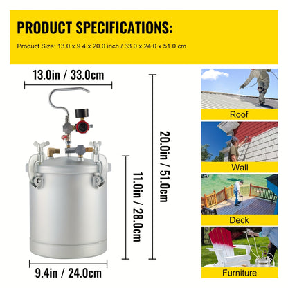 Verfspuit – Verfpistool – Spuitpistool – Verfspuitsysteem – Verfpomp – Handheld – 10L Drukvat – Metalen Behuizing