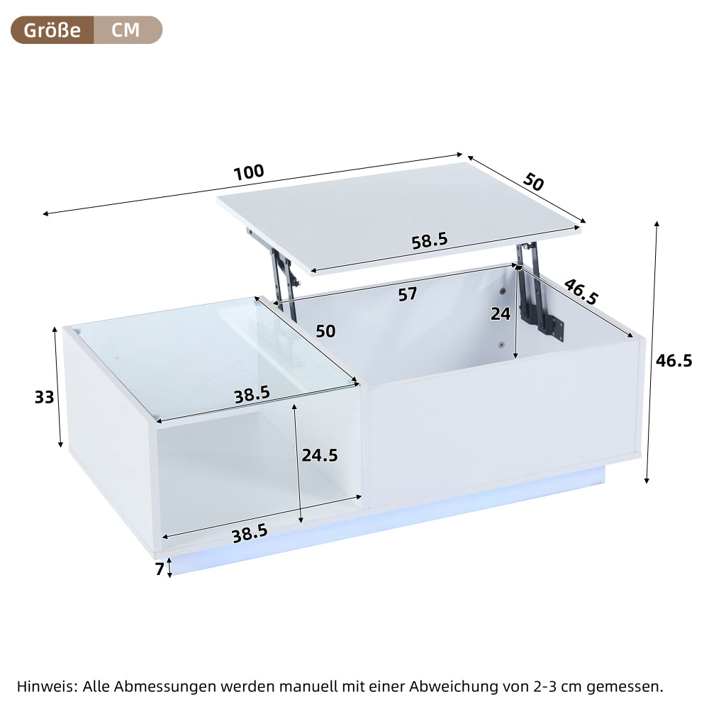Modern Adjustable Height Coffee Table with Hidden Storage & Shelves - Heavy-Duty Metal Construction, High-Gloss Finish, Space-Saving Design with Lower Shelf & Openable Compartment, Easy Assembly, Contemporary Living Room Furn