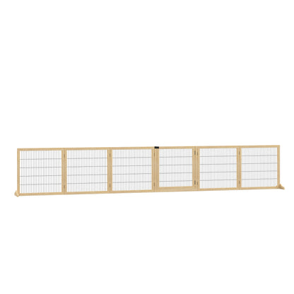 Hondenbarrière – Houten Hondenhek – Hondenpoort – Hondenafzetting – Hondenhek Vouwbaar – Flexibel Inzetbaar – 432 x 70 cm – Massief Grenenhout
