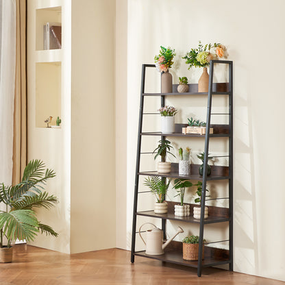 Metalen Boekenplank – Boekenkast – Plankenrek – Opbergkast – Display Rek – 5 Lagen – Stabiel Metalen Frame – Krasbestendige Bruine Afwerking