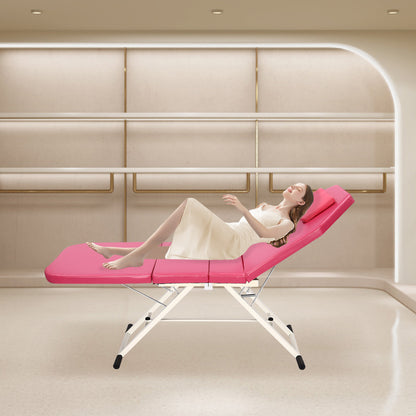 Massagetafel – Behandelingstafel – Massagesalon Bed – Schoonheidstafel – Tattoo Bed – Drie-delig Verstelbaar – Hoog Draagvermogen – Zacht Roze PU-Bekleding