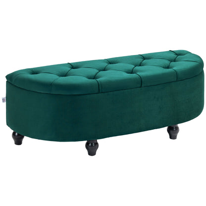 Opbergbank – Zitbank – Opbergkist – Halbank – Poef – Donkergroen Velours – 120x46x42 cm – Luxe Comfort & Stevig Rubberwood Frame