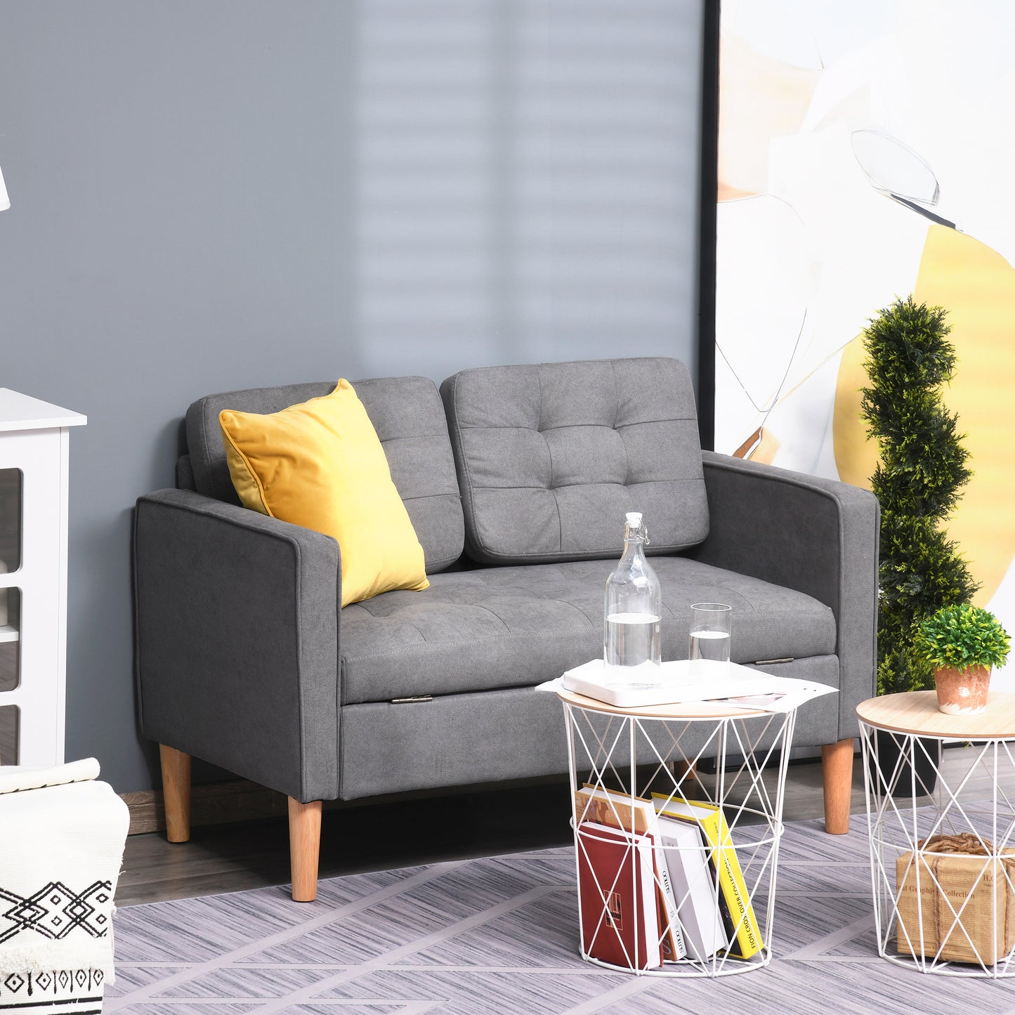 2-Zitsbank – Sofa – Loveseat – Zitbank – Bankstel – Grijs – Fluweelachtig Bekleed – Met Opbergruimte