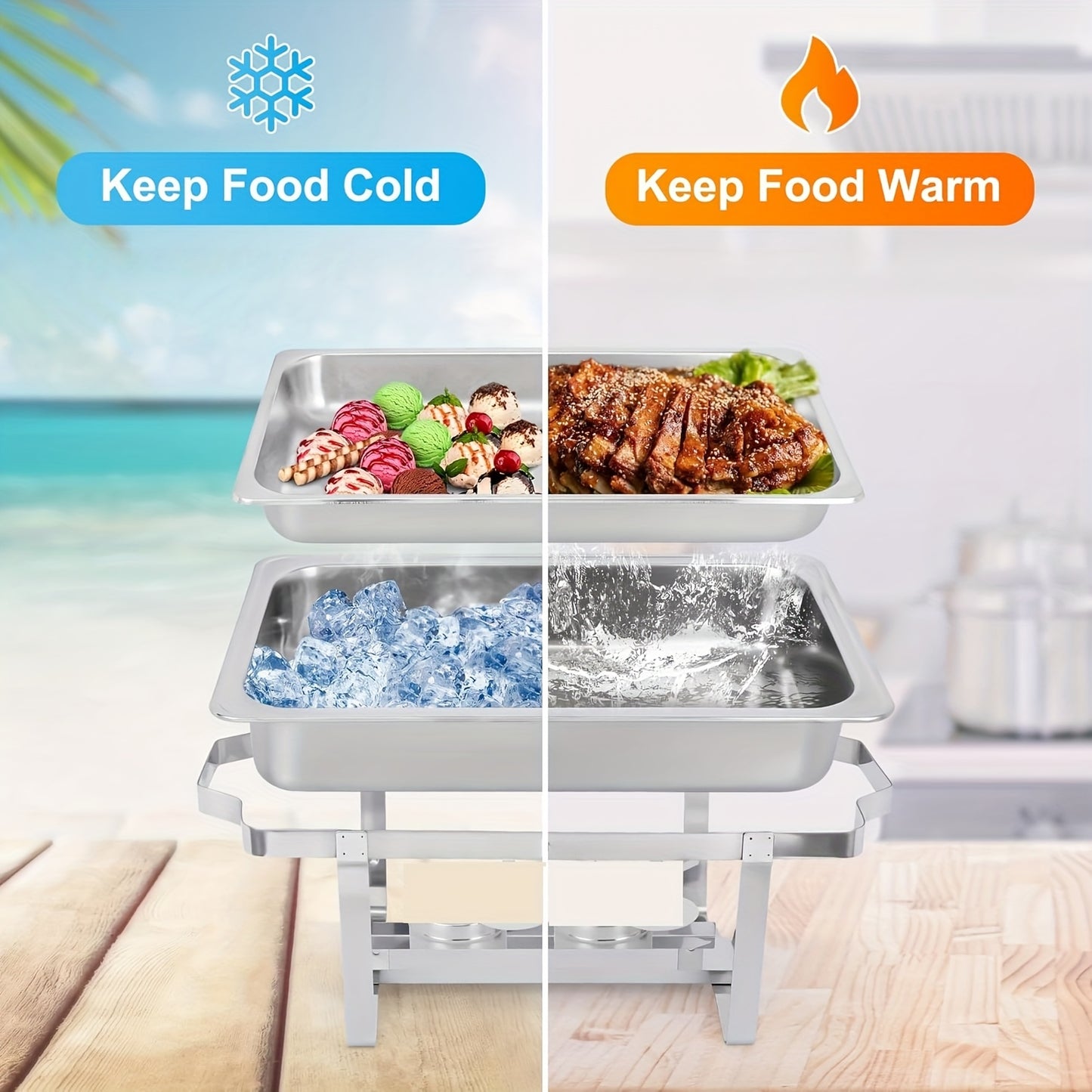 Chafing Dish – Warmhoudbak – Buffetpan – Serveren – Catering Set – 4-Delig Roestvrij Staal – 9 Liter Inhoud – Zonder Stroom