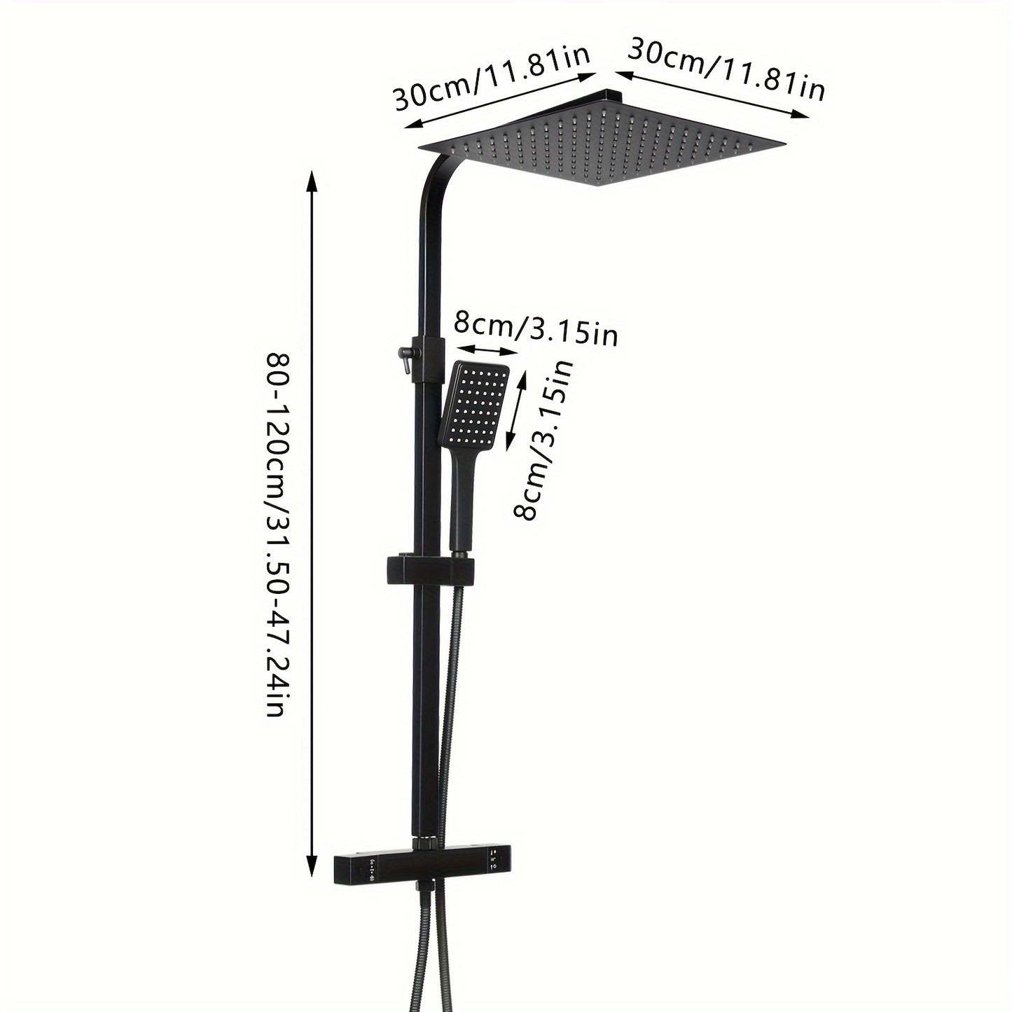Regendouche – Doucheset – Douchekolom – Thermostaatkraan – Handdouche – RVS – 30 x 30 cm – Anti-scald bescherming