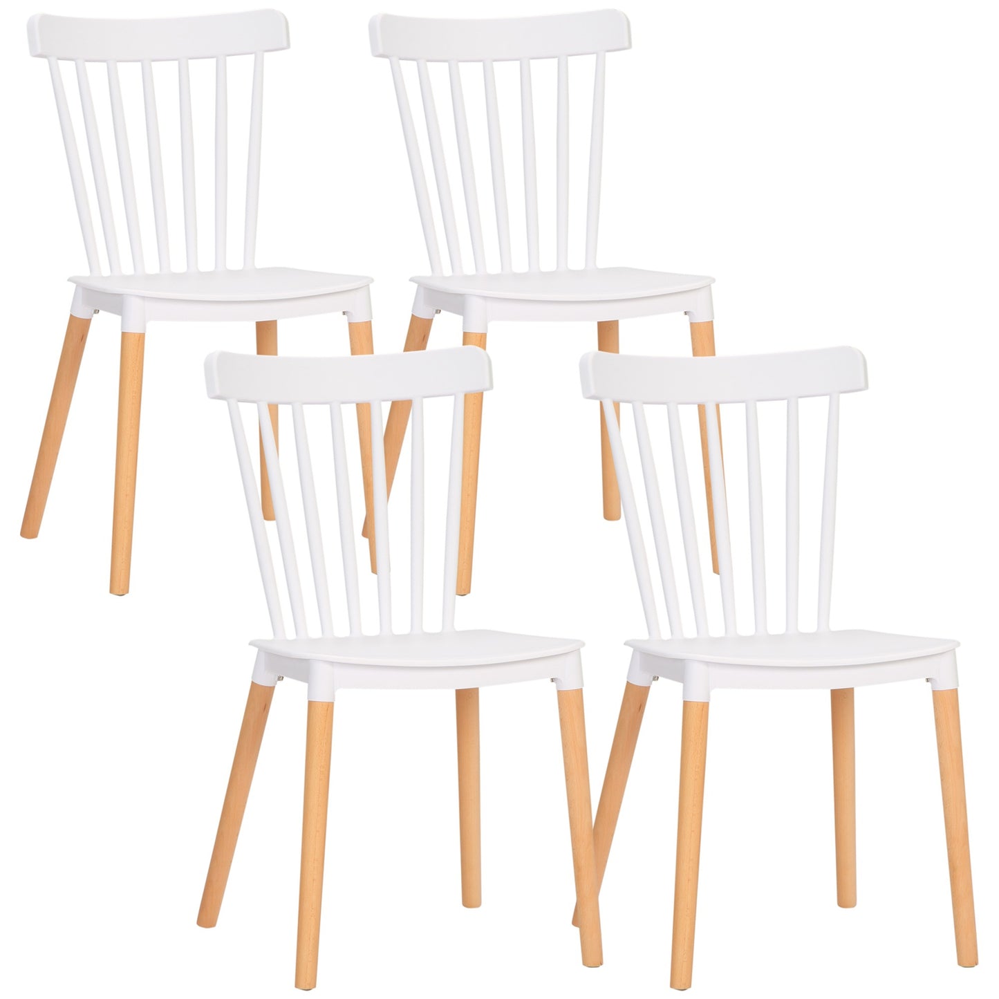 Eetkamerstoel – Stoel – Keukenstoel – Bureaustoel – Designstoel – Scandinavisch Design – Beukenhouten Poten – Polypropyleen Zitting Wit – Set Van 4