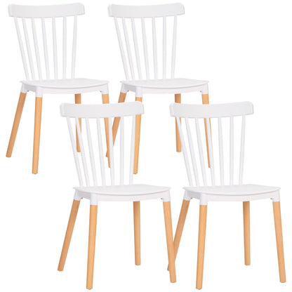 Eetkamerstoel – Stoel – Keukenstoel – Bureaustoel – Designstoel – Scandinavisch Design – Beukenhouten Poten – Polypropyleen Zitting Wit – Set Van 4