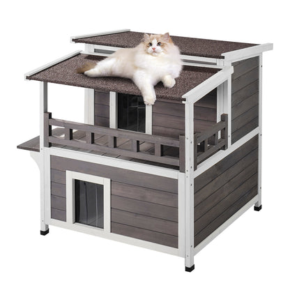 Kattenhuis Buiten – Kattenhok – Kattenverblijf – Kattenvilla – Kattenhut – Houten Twee Verdiepingen – Weerbestendig Met Balkon