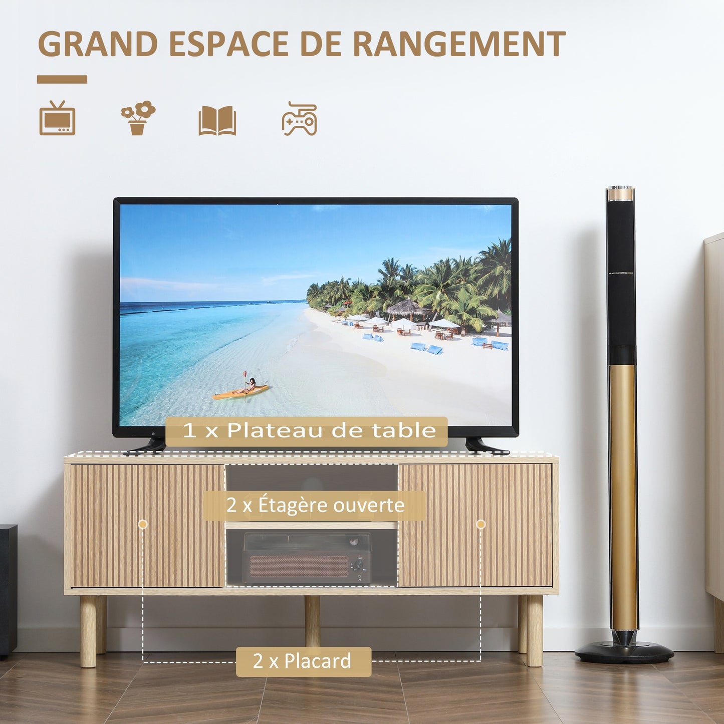 Tv Meubel – TV Kast – TV Dressoir – TV Stand – Meubel – Scandinavisch Design – 2 Schuifdeuren – Kabeldoorvoer – 115x40x49 cm – Geschikt tot 50 inch