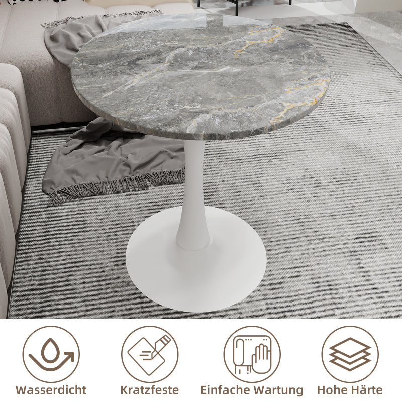 Salontafel – Koffietafel – Woonkamertafel – Bijzettafel – Ronde Tafel – Kunstmarmer Blad – Ø70 cm, Vintage Wit Met Donkergrijze Aders