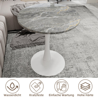 Salontafel – Koffietafel – Woonkamertafel – Bijzettafel – Ronde Tafel – Kunstmarmer Blad – Ø70 cm, Vintage Wit Met Donkergrijze Aders